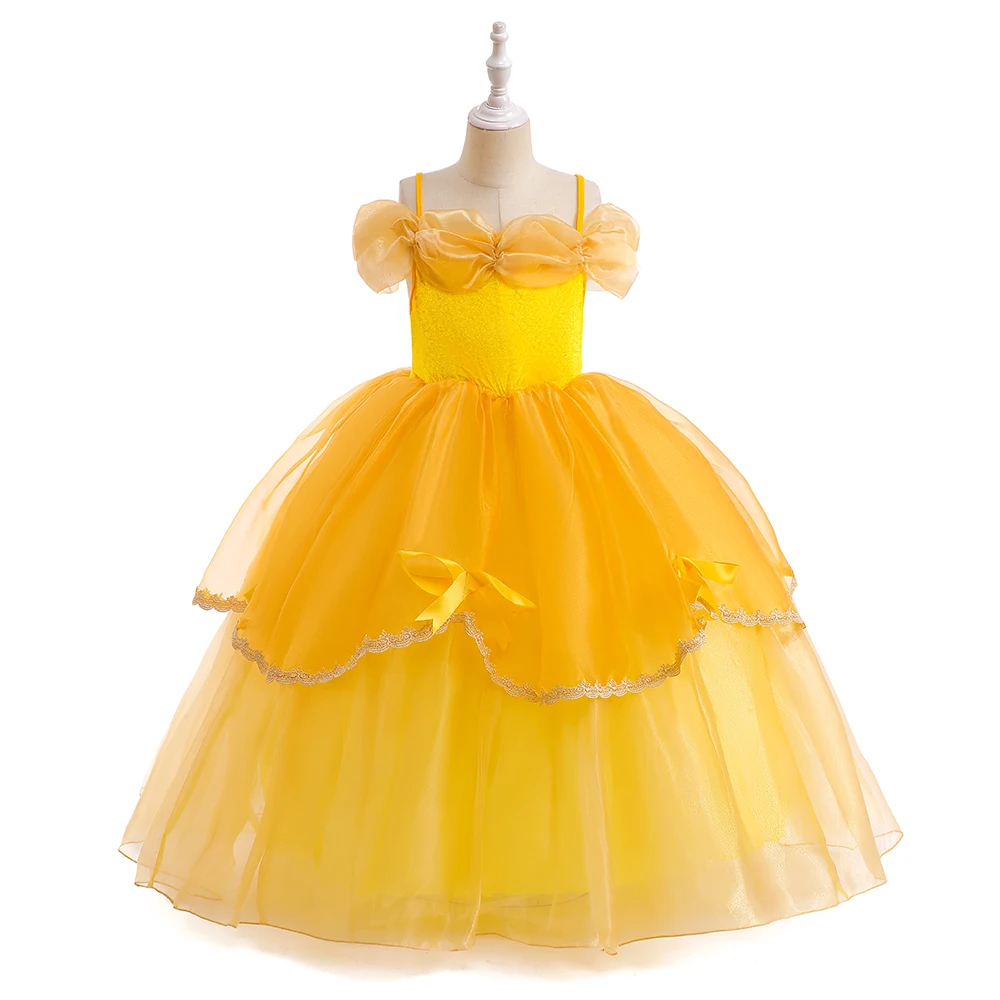 Cosplay Belle Princess Dress for Girls Halloween Costume Rapunzel Beauty and the Beast Carnival Bow Birthday Party Kids Costumes