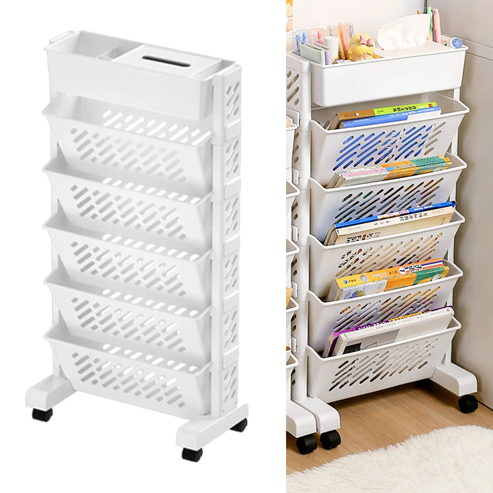 

Movable Bookcase Movable Bookshelf Large Capacity Rotatable Removable Plastic Practical Rolling Organization Shelf