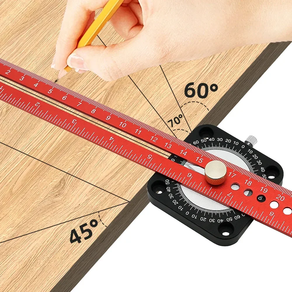 Woodworking Scriber Compass Angle Scoring Ruler Adjustable T-type Ruler Aluminum 360° Angle Marking Gauge DIY Measuring Tools