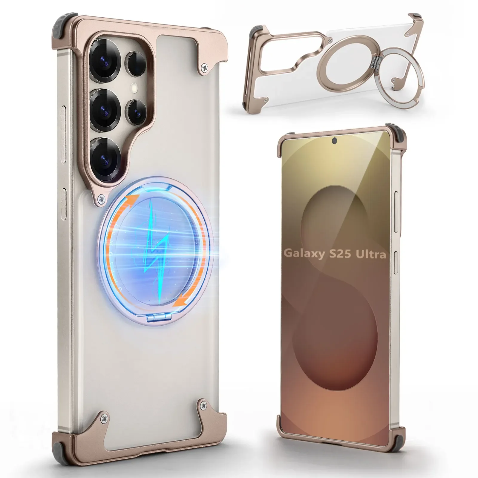 

Прозрачный чехол Oatsbasf Magsafe для Samsung Galaxy S25 Ultra, без рамки, с подставкой 360° ° Поворотная крышка бампера Magsafe