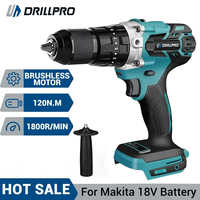 Drillpro 13MM Brushless Electric Impact Drill 20+3 Torque Screwdriver Hammer Drill 120N.m Power Tool For Makita 18V Battery