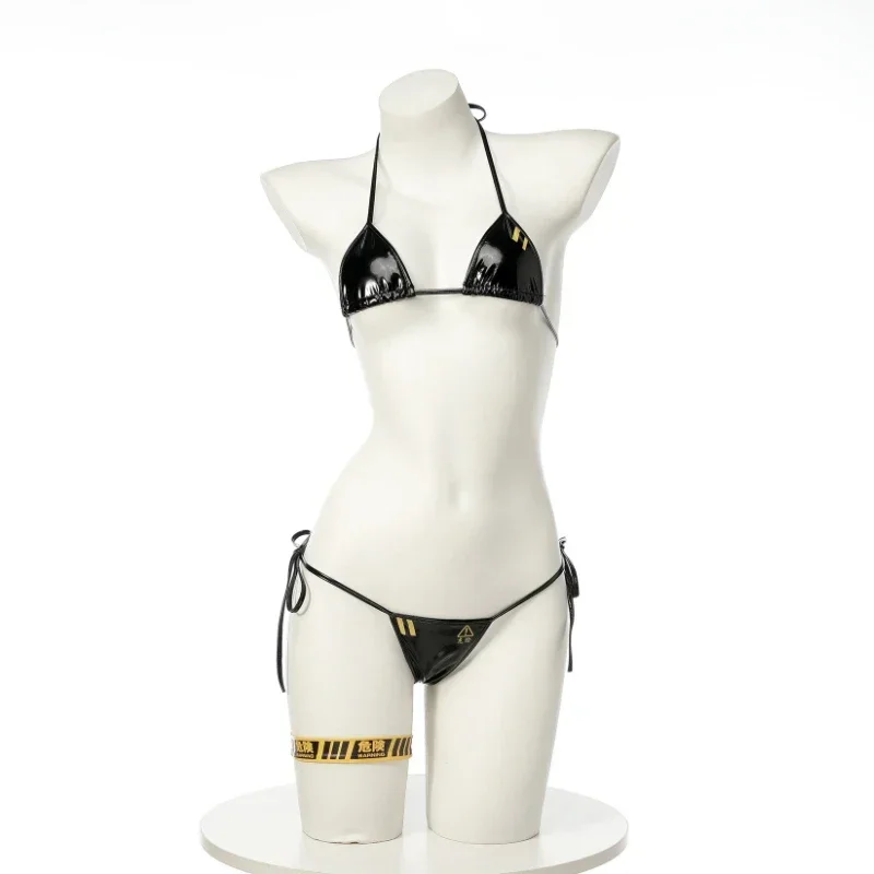 คําเตือนอันตรายสีเหลืองบิกินี่ชุดว่ายน้ําผู้หญิงอะนิเมะเกมสามจุดชุดชั้นในหนังชุดเครื่องแต่งกายคอสเพลย์