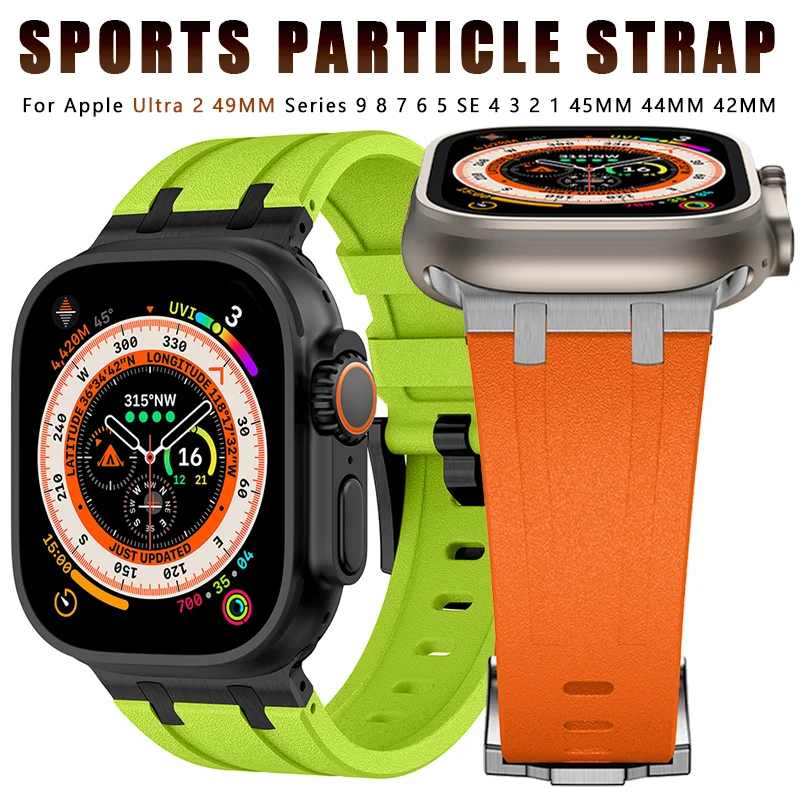 

Мягкий резиновый ремешок для Apple Watch Ultra 2 1 Band 49 мм 45 мм 44 мм 42 мм, роскошный спортивный браслет для iWatch Series 9 8 7 6 SE 5 Correa