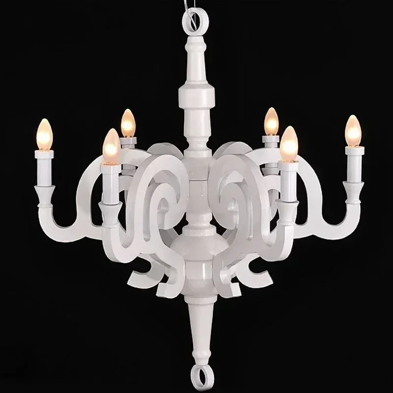 

Modern Wood Chandeliers 6 Lights E14 White or Black Painting Living Chandelier Lamp Lighting room decor