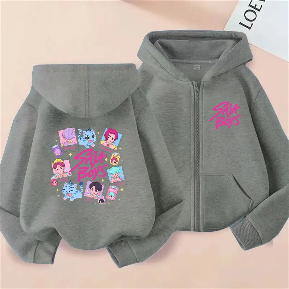 Kpop Demon Hunters Saja Boys Derpy Tiger Graphic Felpa con cappuccio con cerniera Uomo Donna Moda oversize Streetwear Giacca casual con zip maschile