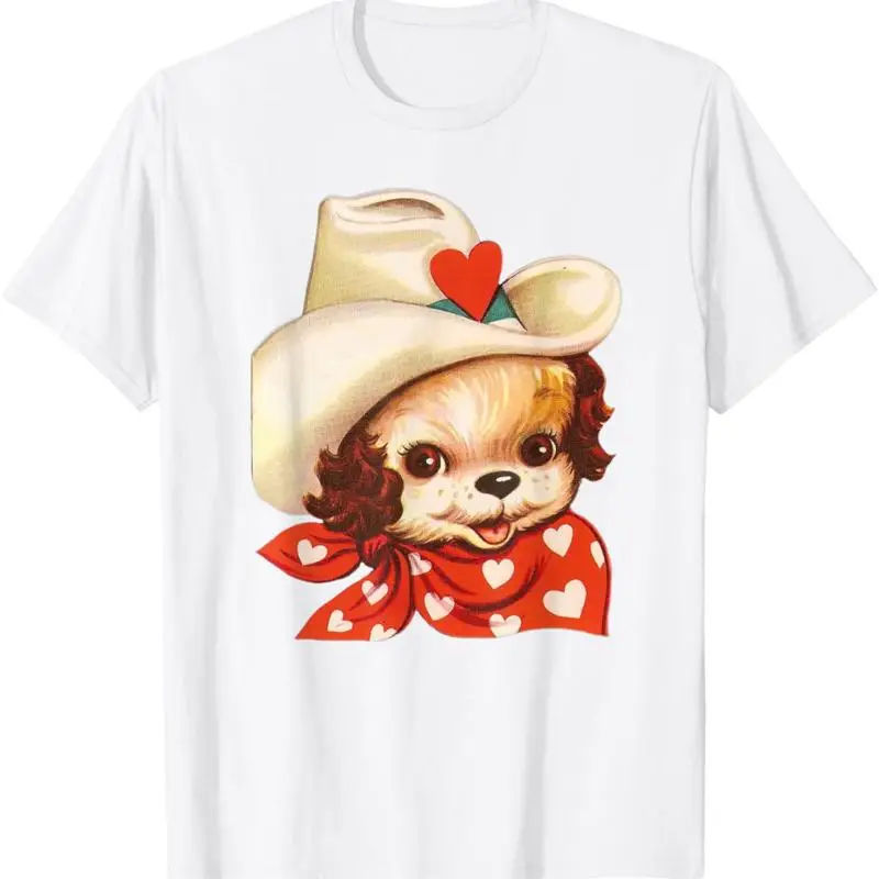 

Vintage Retro Valentine'S Day Puppy Dog Valentine Cowboy T Shirt