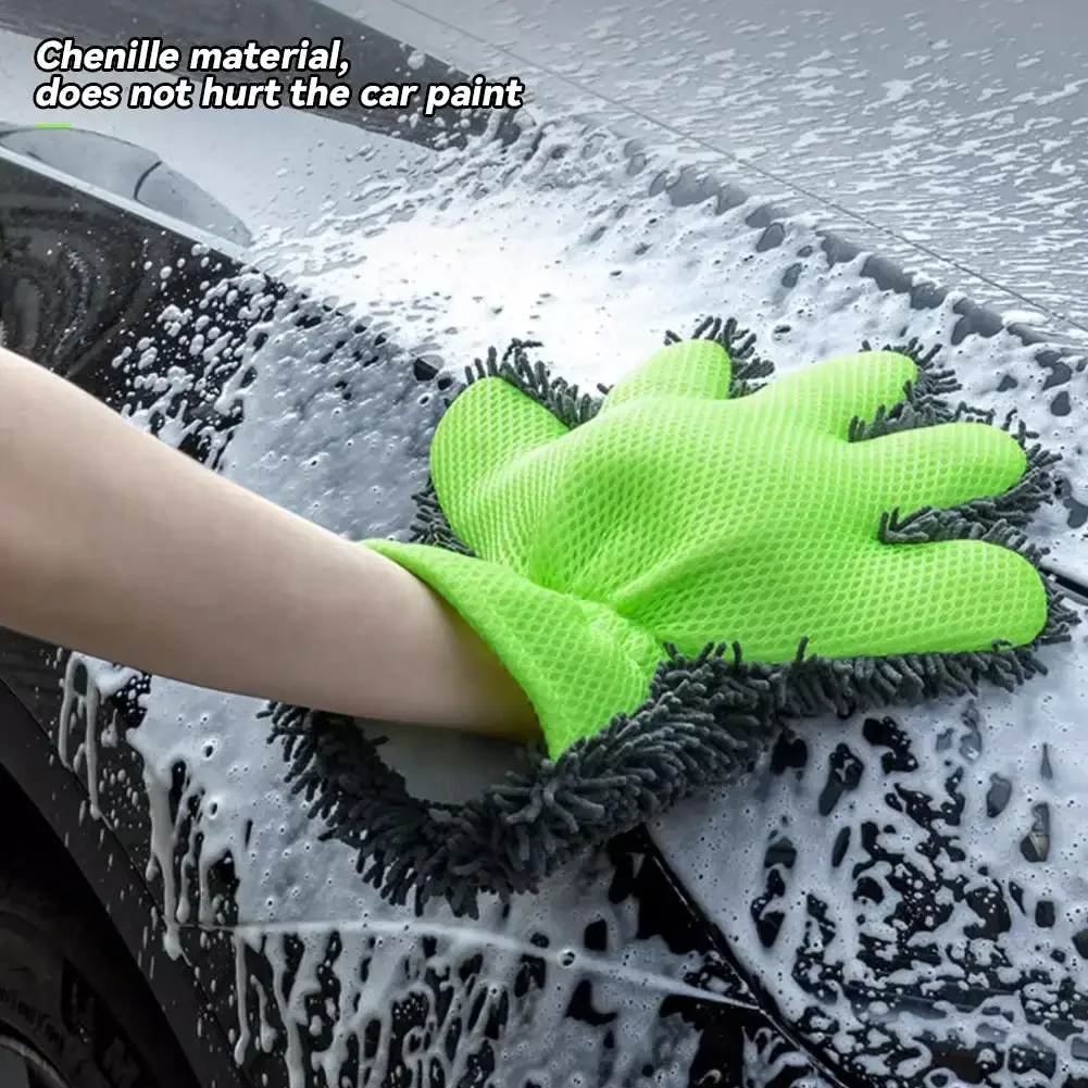 Delicate Care Hand Protection Velvet Car Wash Five-finger Gloves Thickened Both Sides Without Damaging Paint Clean Green-gray