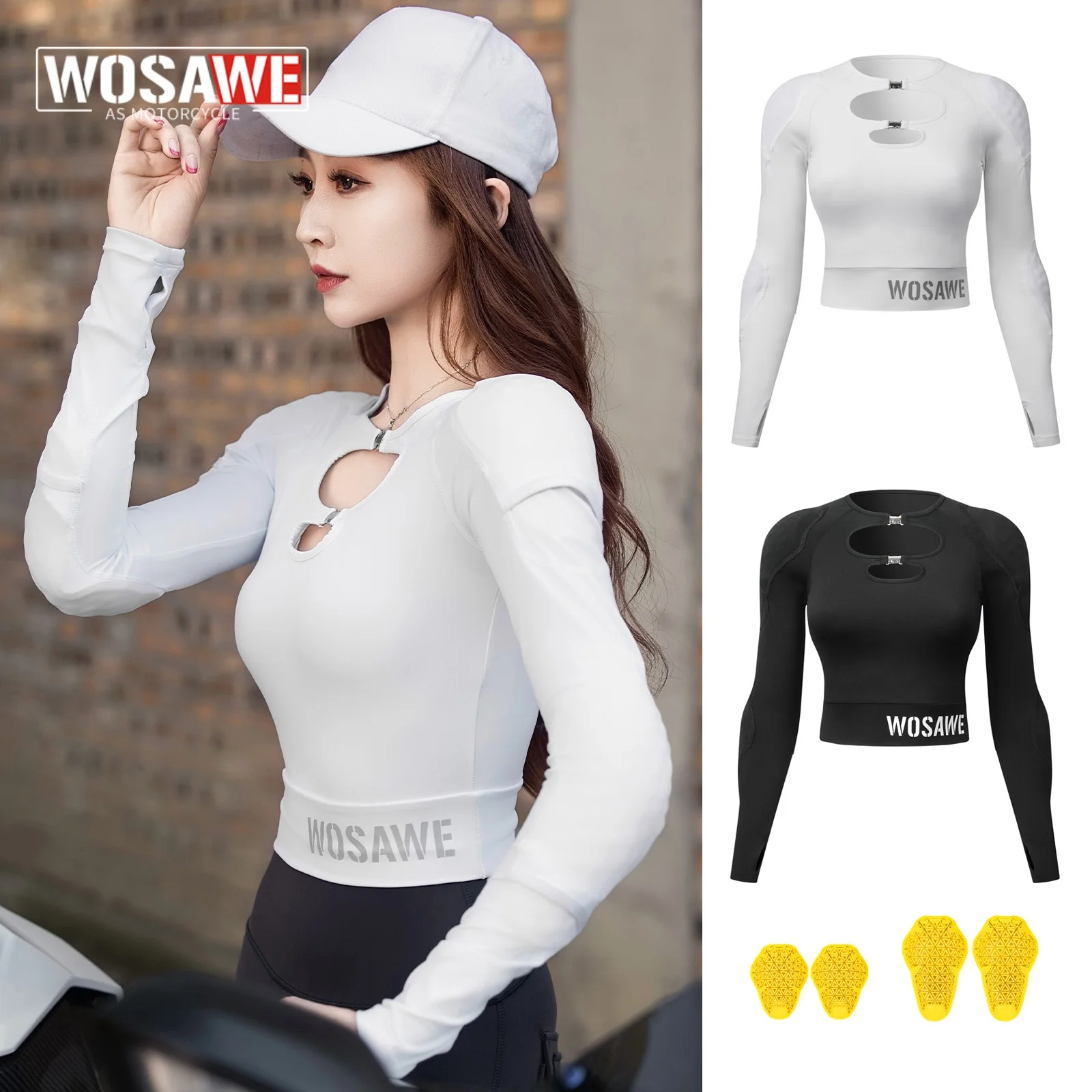 

WOSAWE Woman Motorcycle Slim Fit Jacket Fashion Windproof Clothing Body Riding Safety Shirt Built-in Protective Pads
