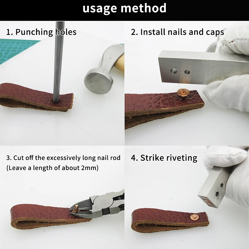 مجموعة نحاسية ثابتة ببرشام DIY على الطراز القديم، 10 عبوات مع غسالات نتوءات للحرف الجلدية عالية الجودة.