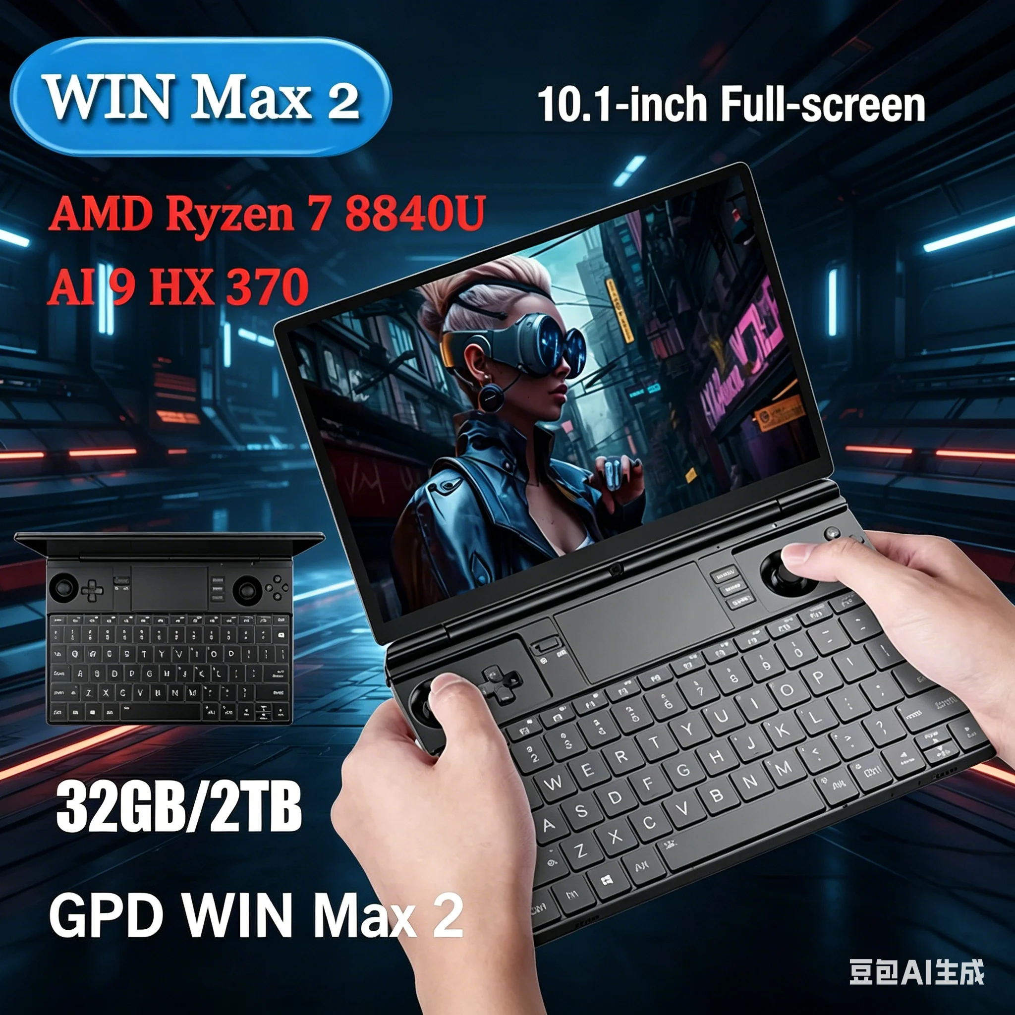 

Super Stable Durable GPD 2025 WIN Max 2 32GB RAM 1TB 2TB SSD Hard Disk CPU AMD 8840U AI9 HX370 Processor Gaming Laptop Mini PC N