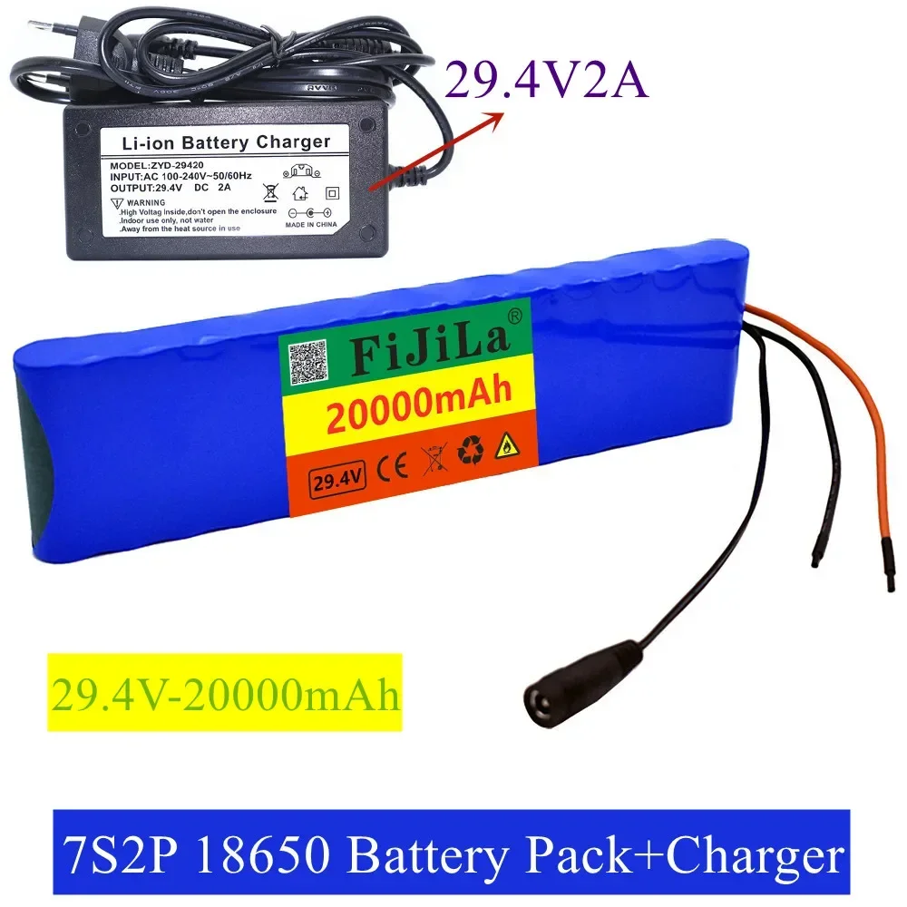 

24V 20Ah 7S2P 18650 li-ion Rechargeable battery pack 29.4v 20000mAh electric bicycle moped Balancing scooter+2A Charger