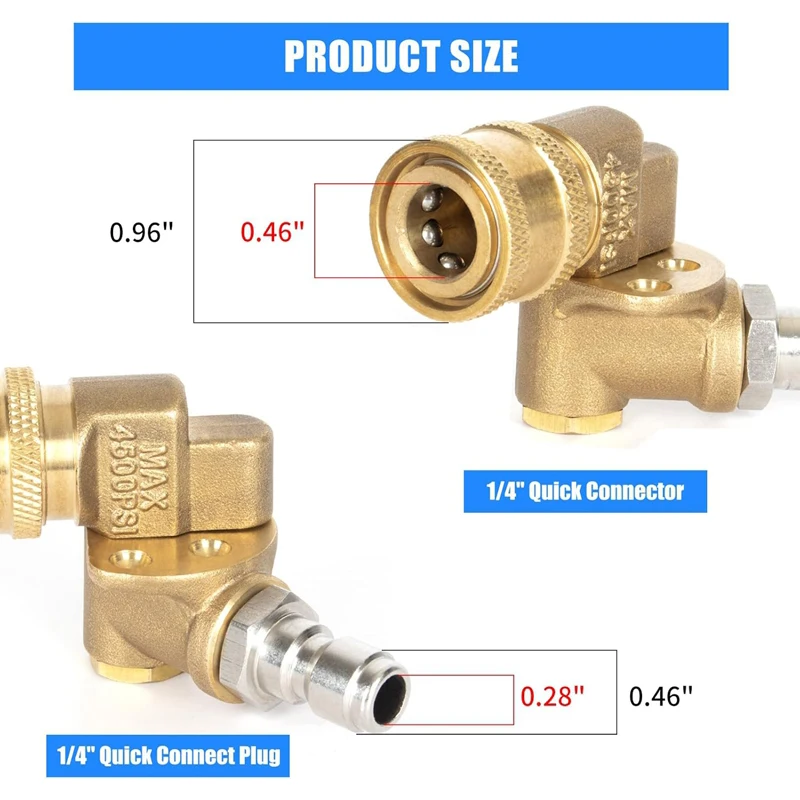 Pressure Washer Pivoting Coupler Rotation Gutter Cleaner Attachment 180 Degree Rotation 1/4 Inch Quick Connect 4500 PSI