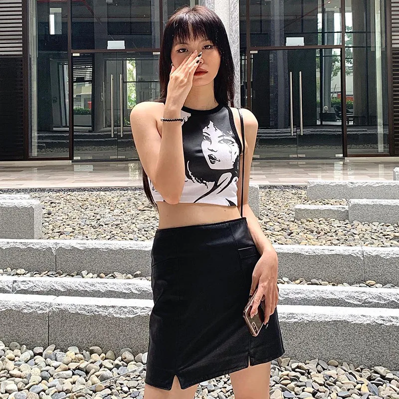 

Streetwear 2023 Women Print Contrast Color Graphic T-shirt Girl Sexy Crop Top Clothes Summer Tank Top Y2k Clothing Corset Tops