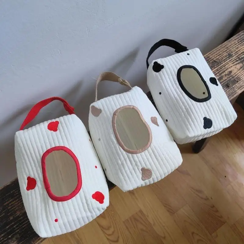 Ins Simple Portable Fabric Tissue Box Car Hanging Wet Wipes Case Storage Pouch