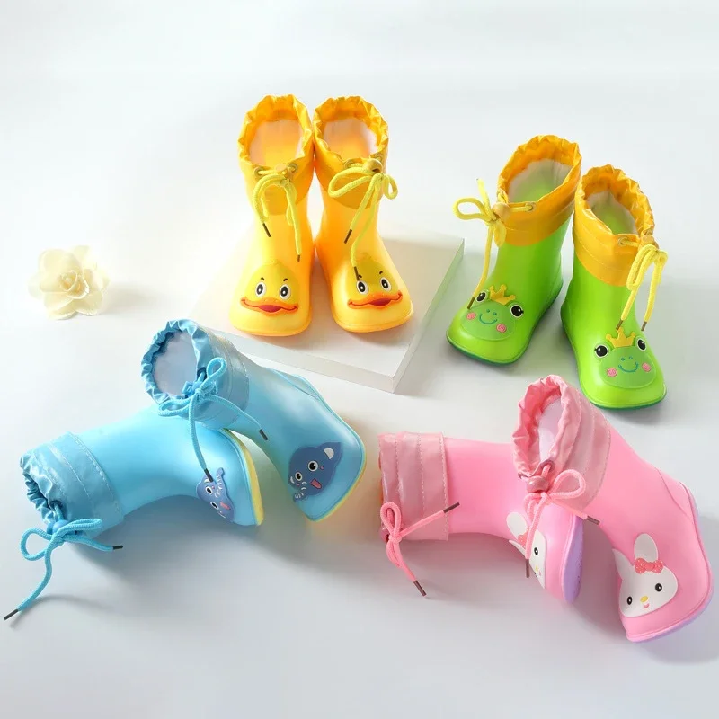 Children Rain Boots Rubber Boots Kids Water Shoes PVC Baby Cartoon Waterproof Non-slip Warm Winter