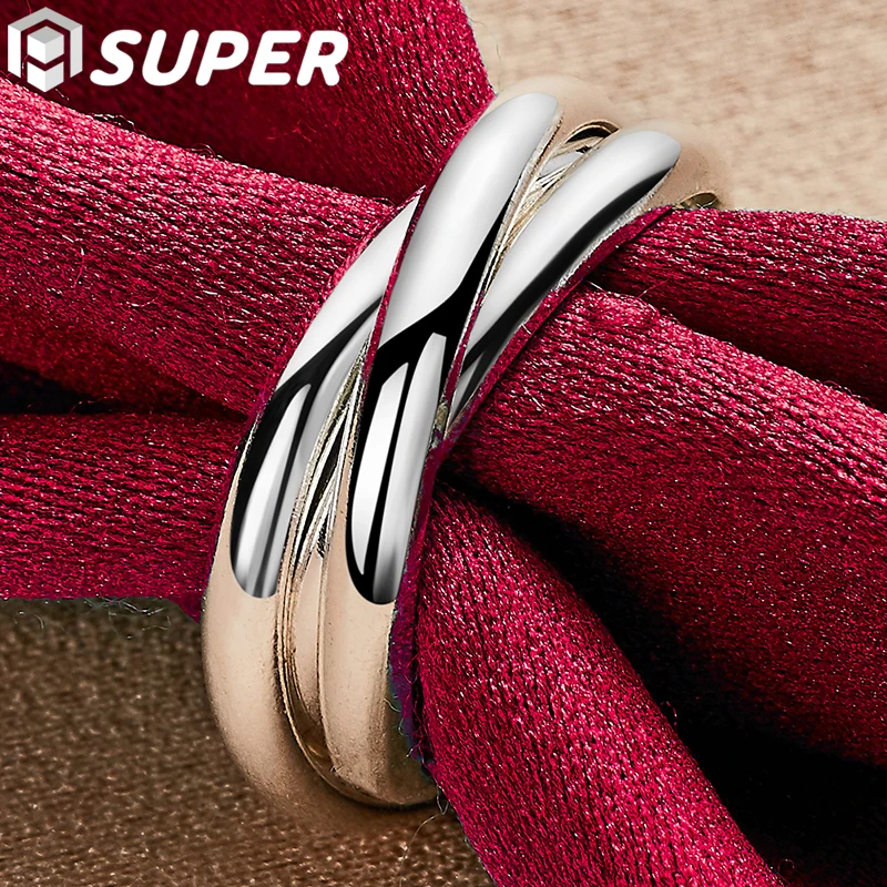 

Кольцо из стерлингового серебра 925 пробы с тремя кругами для мужчин, модный подарок на свадьбу, помолвку, очаровательные ювелирные изделия