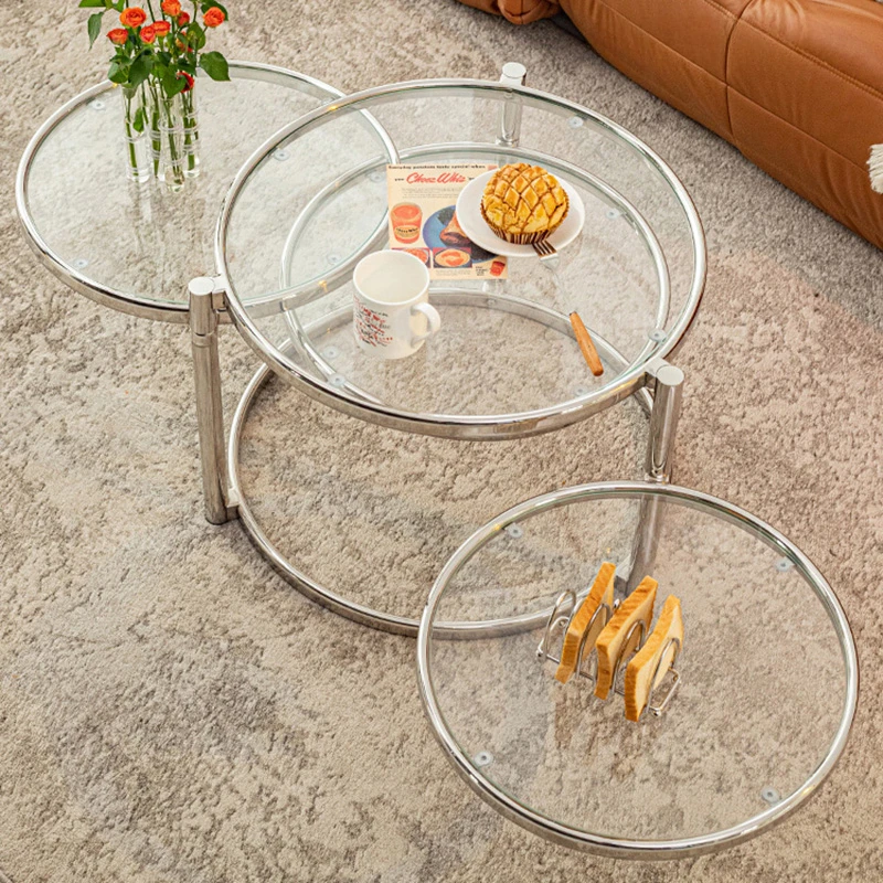 Coffee Table Household Stainless Steel Transparent Tea Table Small Round Designer Japanese Cabinets Table Basse Home Furniture