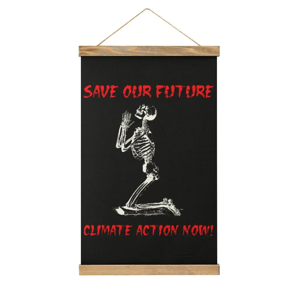 Cute Climate Protest Skeleton Save Future Black Classic Canvas Hanging Picture Wall Decoration Geeky Kitchen   Picture Style Dec