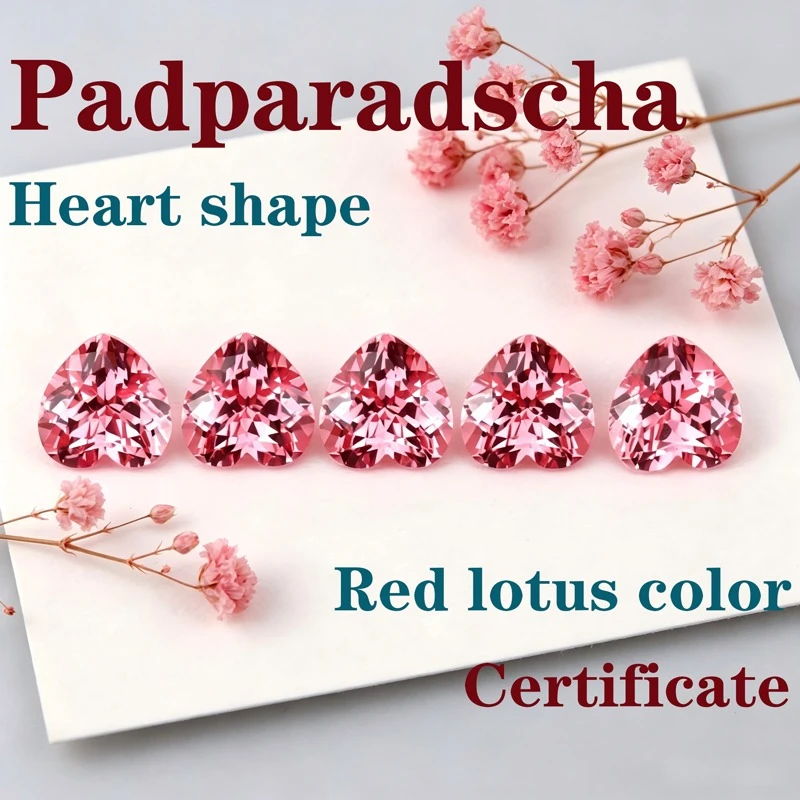 

Laboratory Production Padparadscha Red Lotus Color Heart Shape Available Certificate