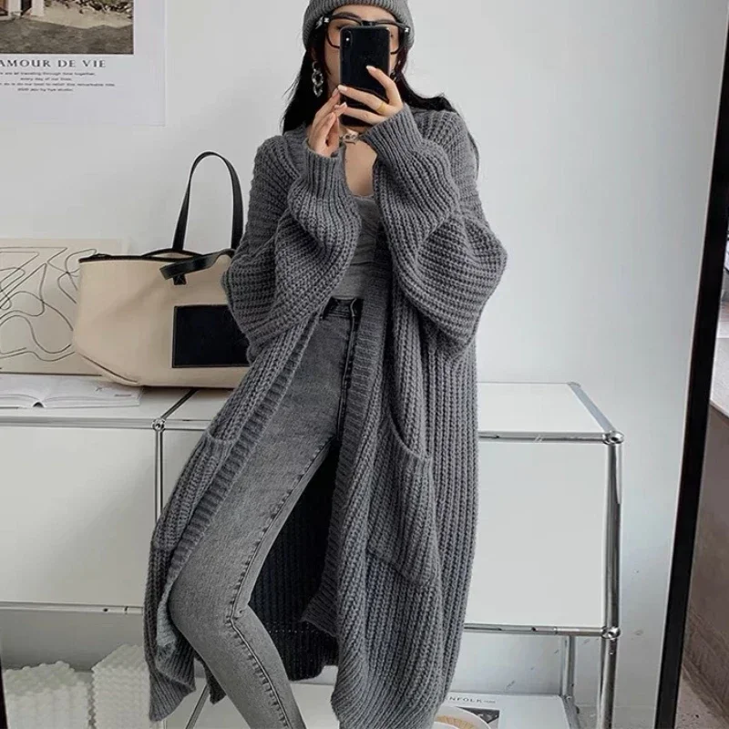 Long Cardigan 2023 Spring Knitted Women Loose V-neck Autumn Winter Elegant Sweet Outerwear Maxi Y2k Sweater Coat Soft Jacket