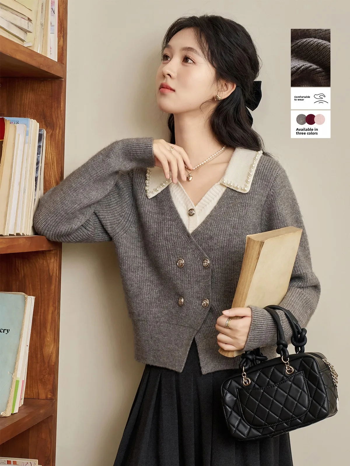 

Женский вязаный свитер Jennifer Ey Sweet Sleey с эффектом двухслойности, осенне-зимний, с V-образным вырезом, длинный рукав