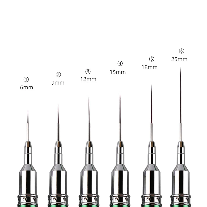 Penna per tirare il tubo dell'ago del chiodo penna speciale per tirare l'asta in metallo verde penna per pittura colorata penna per gancio per unghie pennelli per Liner per Nail Art