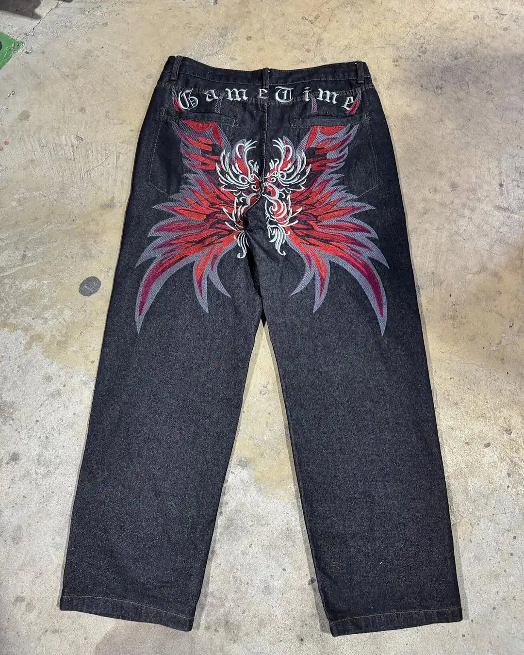 Jeans à jambes larges à imprimé flamme pour hommes, pantalons de vadrouille épissés, pantalons de rue hip-hop rap, Y2K ChimHarajuku, printemps, adt