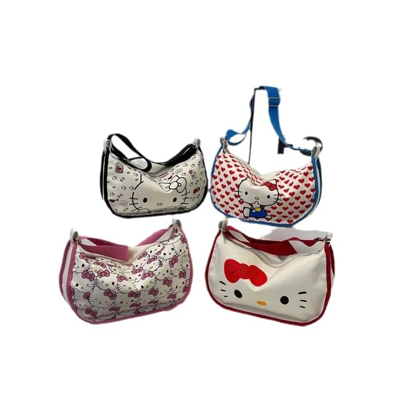 Sac en toile de grande capacité pour femmes et filles, sacs à bandoulière pour étudiants, ornements de boulettes, Anime Hello Kitty Stuff initié, nouveau, 2024