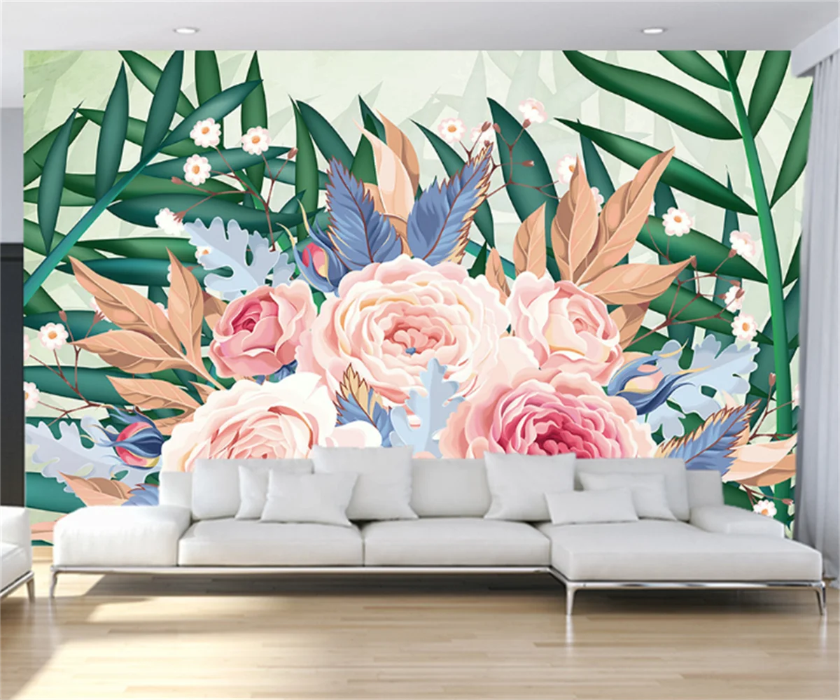 

Romantic peony flower hand-painted living room background wall decorative painting wallpaper custom 3D any size wallpaper mural