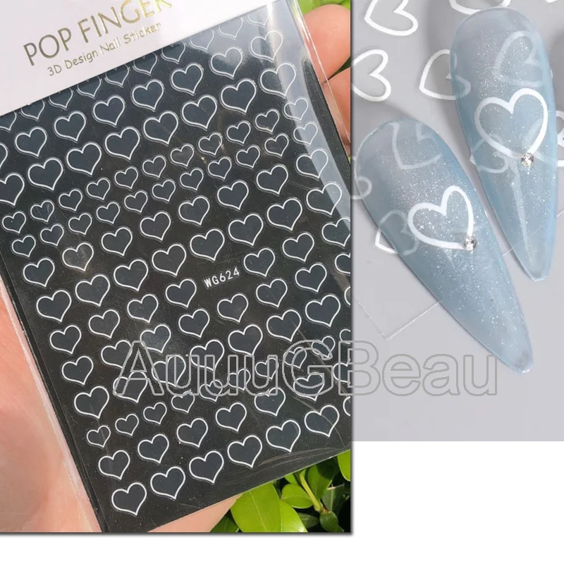 3d Nail Art Decals Rose Gold Loves Hollow hearts Stars Bowknots Adhesive Sliders Nail Stickers Decoration For Nail Manicure