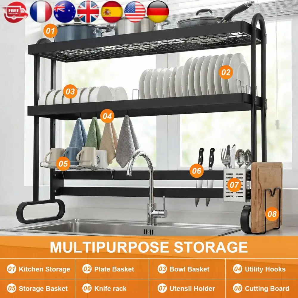 

Stainless Steel Dish Drainer Anti-Slip Over Sink Dish Drying Rack Household Dish Strainers for Draining & Storing Dishes