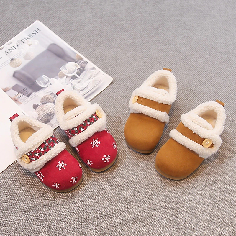 

Детская повседневная обувь, замшевые теплые детские туфли на плоской подошве с круглым носком, новинка 2026, модная нескользящая обувь принцессы для девочек