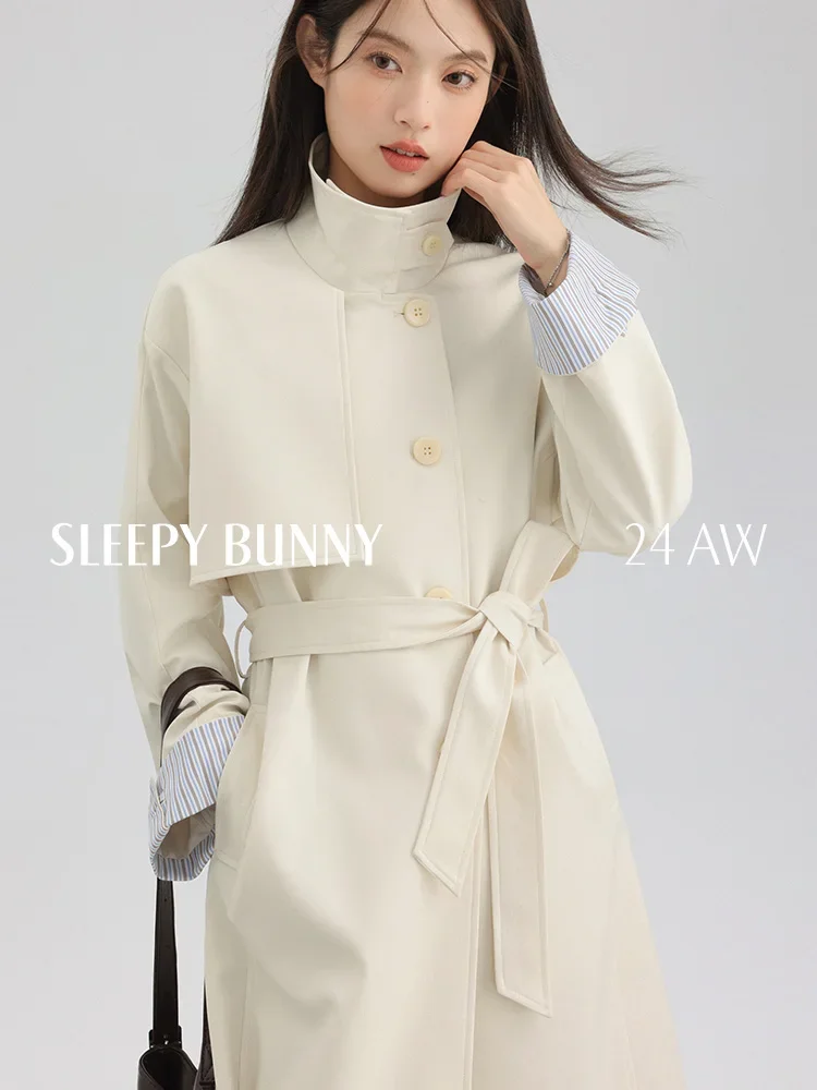 

Spring Loose Fit Stand Collar Trench Coat Women Single Breasted Oversized Long Jacket Elegant Casual Shoulder Drop Outerwear