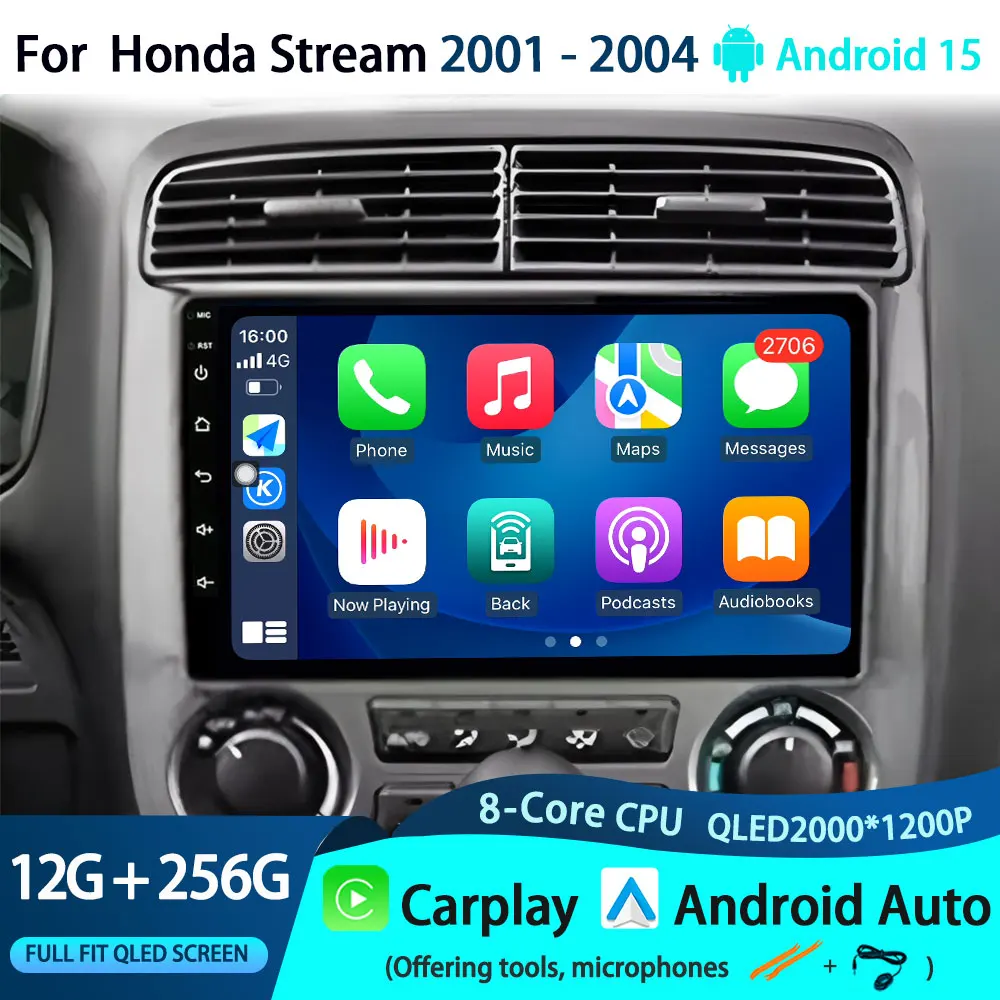 

For Honda Stream 2001 - 2004 Android 15 Car Radio Navigation GPS Head Unit Stereo 4G WIFI Multimedia Wireless Carplay Auto Video