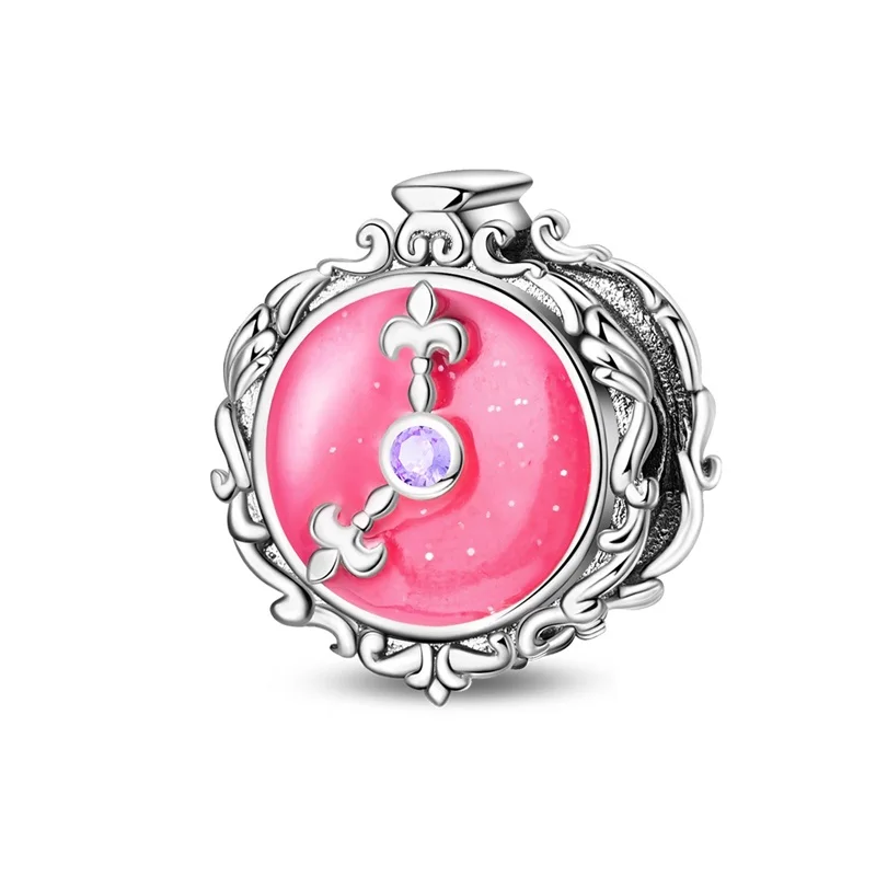 

925 Sterling Silver Pink Clock Charms Beads For Women Fit Original Bracelet DIY Birthday Party Jewelry Gifts