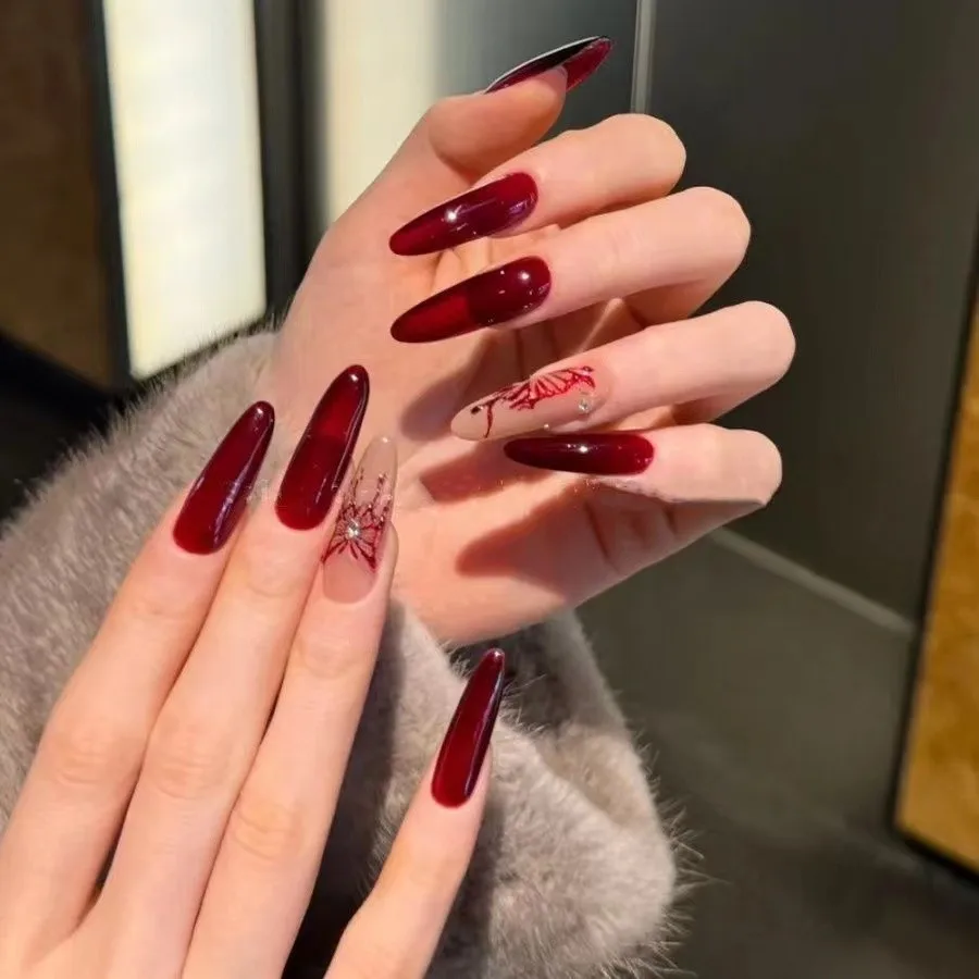 

Aesthetic Red Butterfly Nail Art Stickers 1pcs 3D Relief Hollow Self Adhesive Waterproof Decals for Manicure