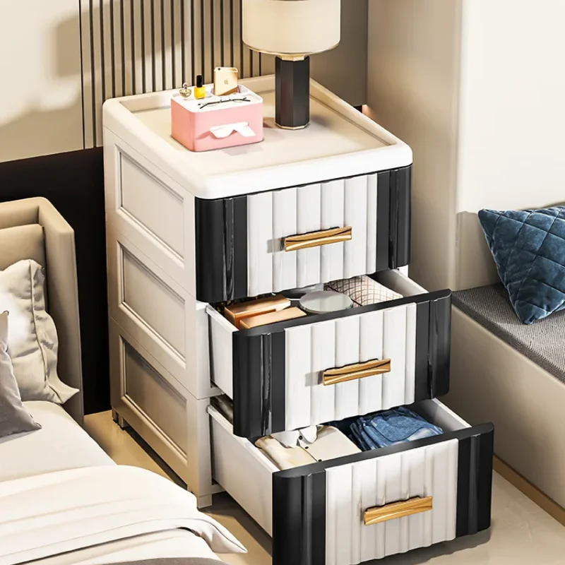 Light Luxury Bedside Cabinet Modern Small Storage For Rental Rooms Bedroom Plastic Organizer Stylish And Practical