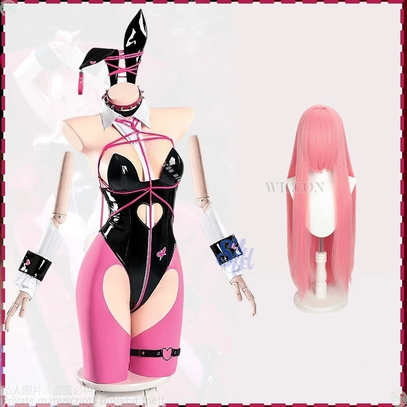 Anime Game GODDESS OF VICTORY: NIKKE Cosplay Velvet Costume Sexy Kawaii Bunny Rabbit Jumpsuit Hot Pink Wigs Lingerie Halloween