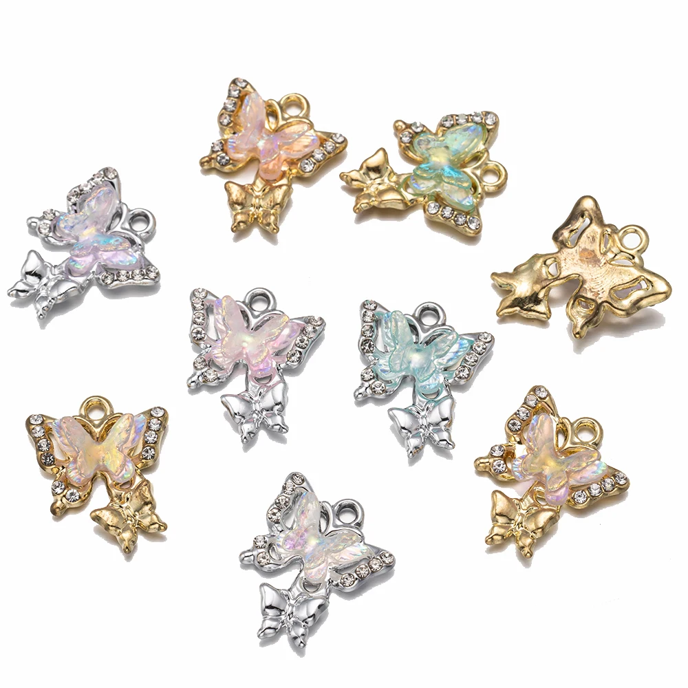 10Pcs Crystal Rhinestone Colorful Butterfly Charms Pendants For DIY Necklace Earrings Jewelry Making Accessories Findings Craft