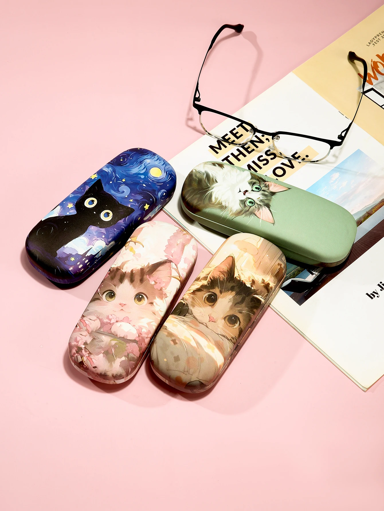 1pc Cartoon Cute Cat Printed Fashion Hard Shell Protective Glasses Case Durable Portable Storage Box For Women Eyewear Protector