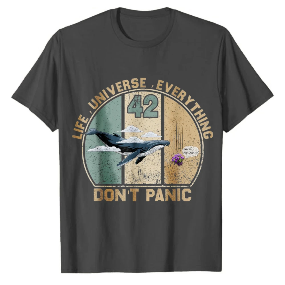 Vintage Hitchhikers Guide To The Galaxy Whale Graphic Tee 42 Answer To Life The Universe and Everything Don't Panic T-Shirt