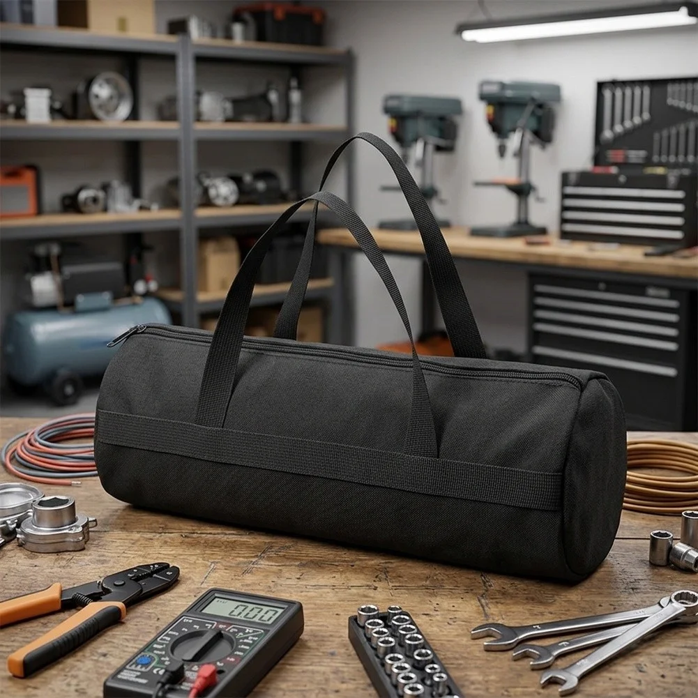 Lightweight Canvas Tool Tote Bag 32x10cm with Full Zipper for Electricians Mechanics and Home Repair Professionals