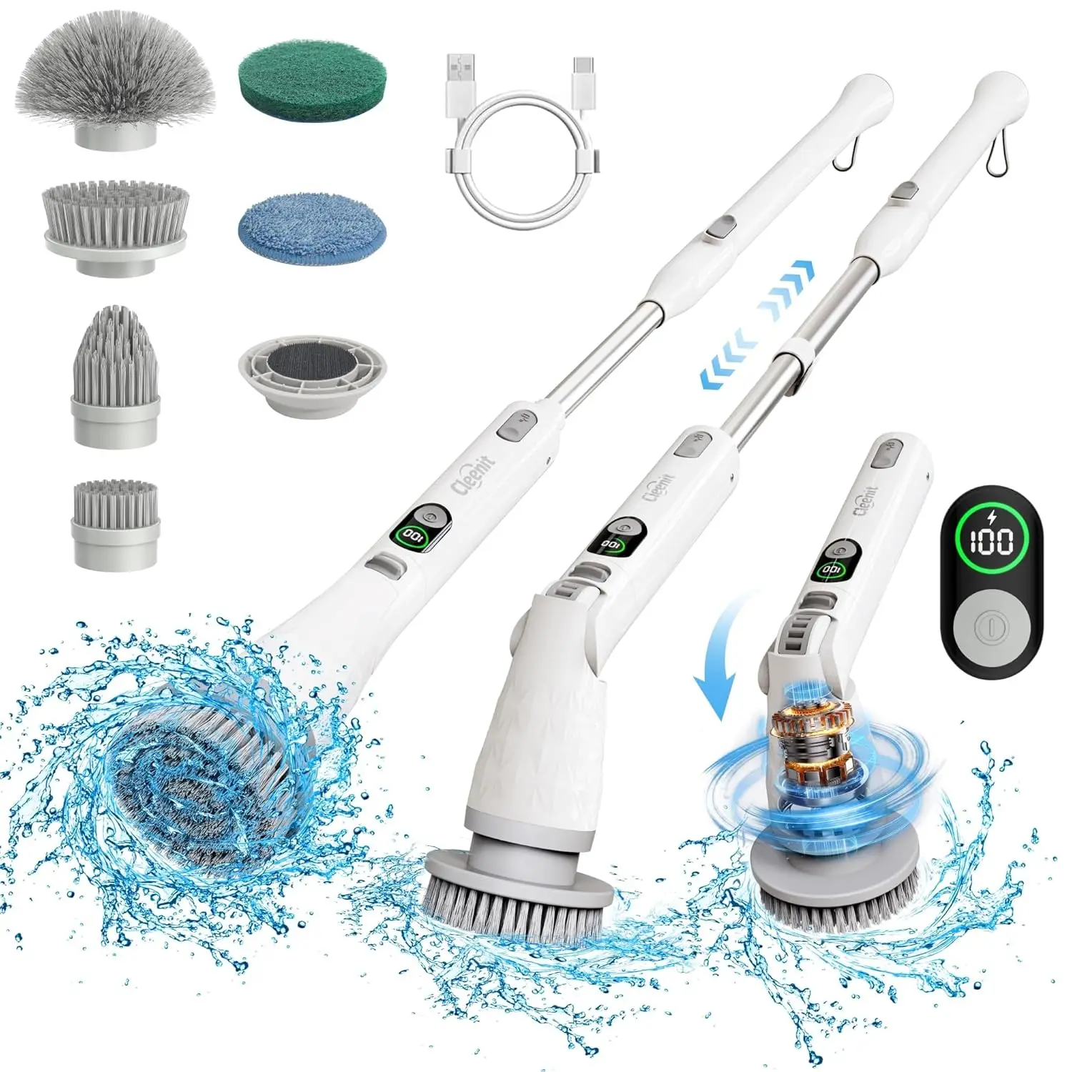 

Electric Shower Scrubber with Adjustable Handle & LCD Display for Tile, Bathtub, Floor Cleaning