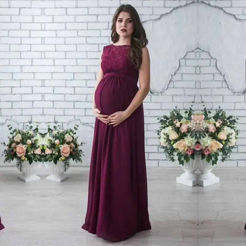 Sukienka ciążowa koronkowa bez rękawów ciążowa sukienka Maxi na Baby Shower ciazowa sesja zdjęciowa odzież na co dzień ślubne długie sukienki