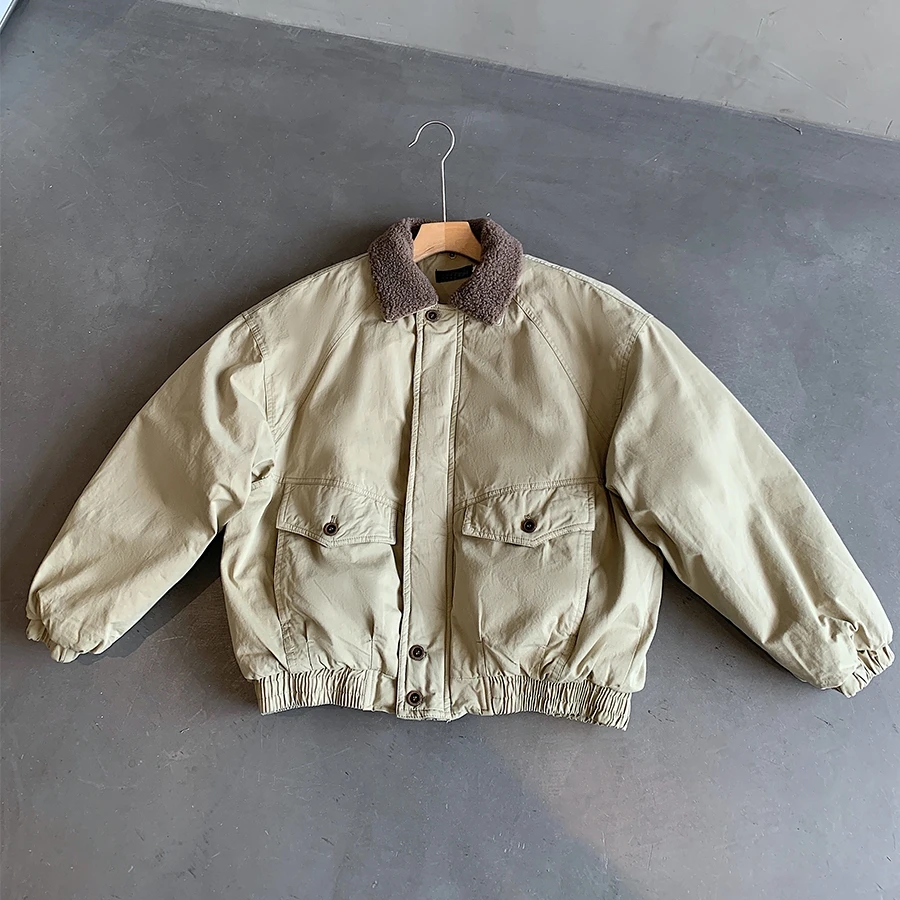 Mens American Vintage Heavyweight Winter Jacket Short Thick Padding Lapel Collar Streetwear Trendy Korean Thermal Warm Coat Male