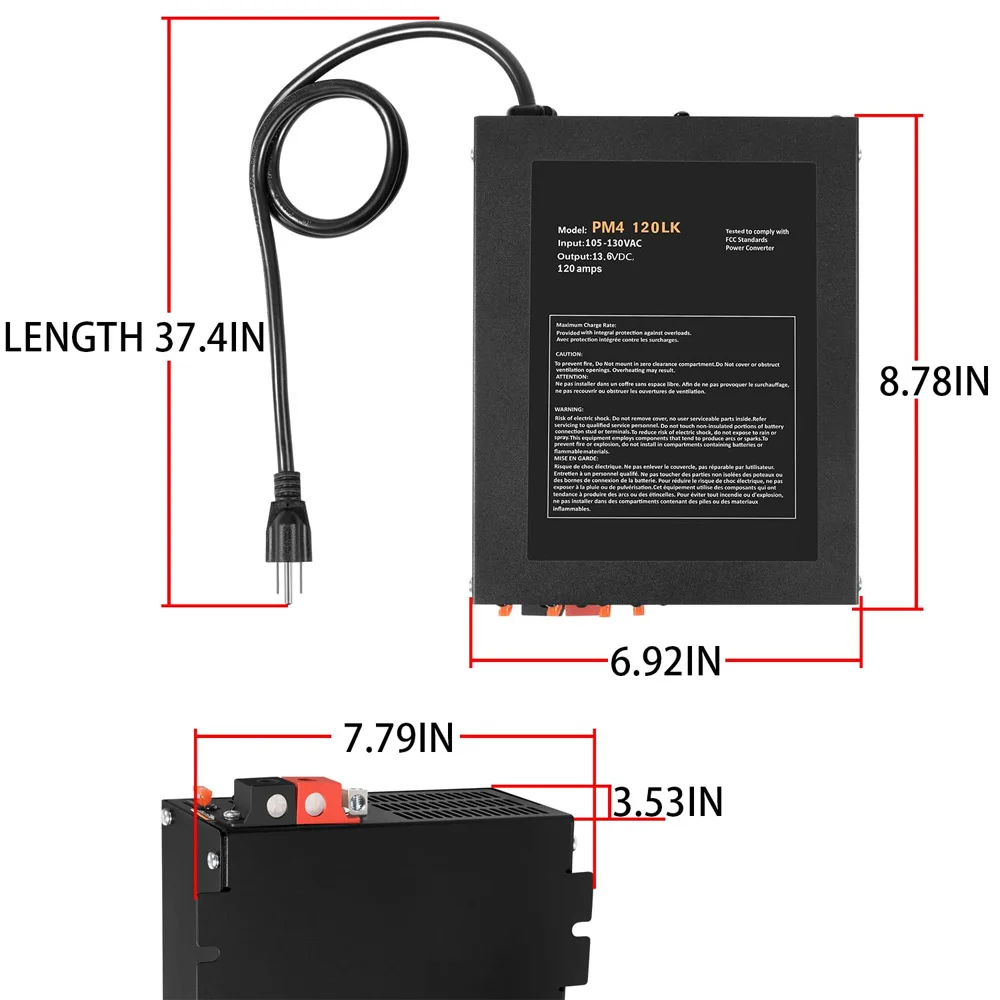 120 Amp RV Power Converter 110VAC to 12VDC 120A Power Converter Charger with Built-in 3 Stage Smart Battery Charger