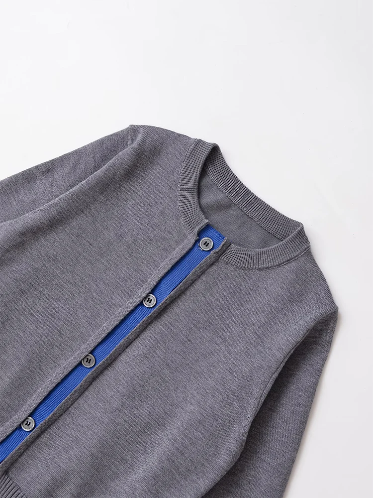 European and American style 2025 autumn new arrivals women's clothing button stitching round neck long sleeve knitted jacket