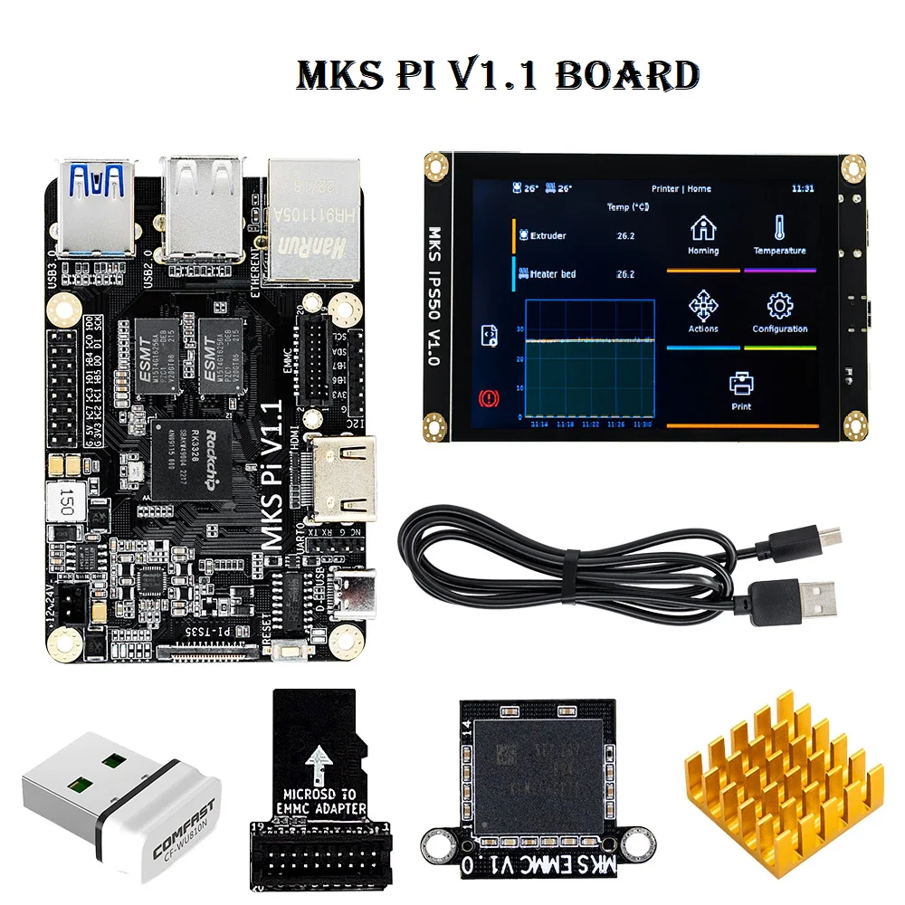 

MKS PI V1.1 Board DC12/24V 15W With Quad-core 64bits SOC Onboard Runs 3.5/5 Inch Klipper Screen for Voron VS Raspberry Pi