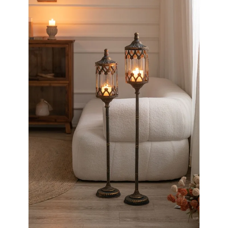 French retro floor-to-ceiling candle holder, high-end light luxury wrought iron balcony garden coffee shop decorative candle