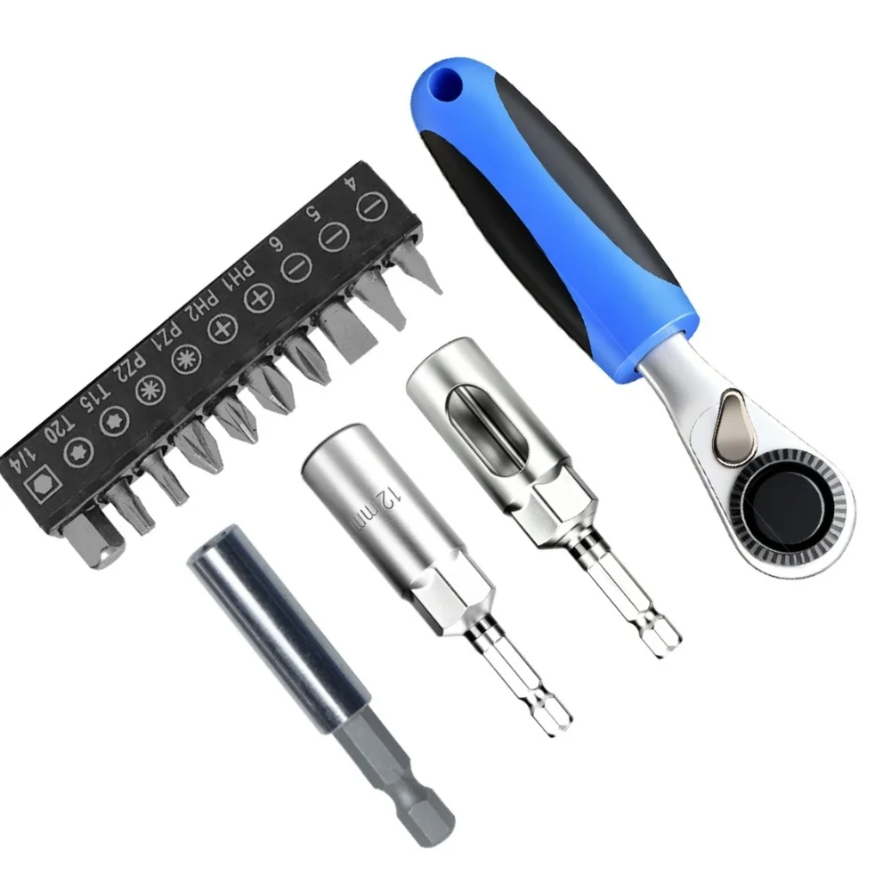 94mm Ratchet Wrench with 1/4 Inch Square Drive Accepts Standard Hex Bits and Includes Extension Rod for Hard-to-Reach Fasteners
